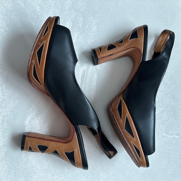 John Fluevog Black and Tan Slingback Heels - Picture 5 of 8